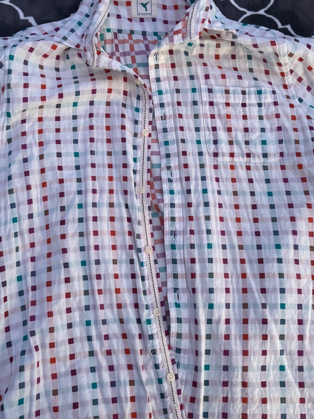 Lightweight White Multi-Color Check Button-Down Shirt - Women